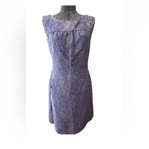 VTG handmade shift dress purple brocade size small-Mod! 1960/70s‎ pockets-midi